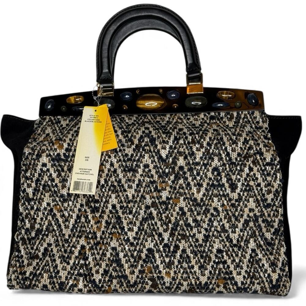 NEW Tory Burch Attersee Chevron Satchel Leather Statement Bag Rare